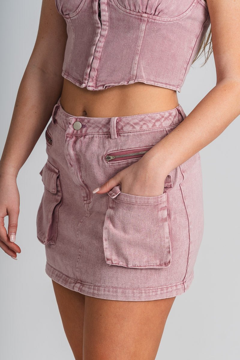 Cargo mini skirt lavender | Lush Fashion Lounge: boutique fashion skirts, affordable boutique skirts, cute affordable skirts