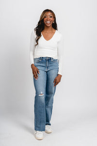 Flying Monkey high rise wide leg jeans elbe river | Lush Fashion Lounge: boutique women's jeans, fashion jeans for women, affordable fashion jeans, cute boutique jeans