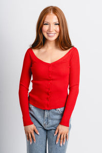 Z Supply Jovy sweater top festive red - Z Supply Sweater - Z Supply Apparel at Lush Fashion Lounge Trendy Boutique Oklahoma City