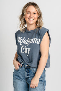 Oklahoma City book mania muscle tank top navy - Trendy Oklahoma City Basketball T-Shirts Lush Fashion Lounge Boutique in Oklahoma City