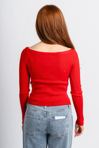Z Supply Jovy sweater top festive red - Z Supply Sweater - Z Supply Fashion at Lush Fashion Lounge Trendy Boutique Oklahoma City