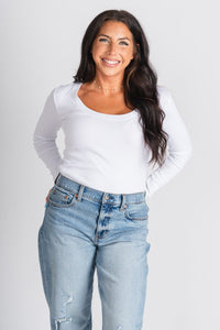 Z Supply Sirena rib long sleeve top white - Z Supply top - Z Supply Apparel at Lush Fashion Lounge Trendy Boutique Oklahoma City