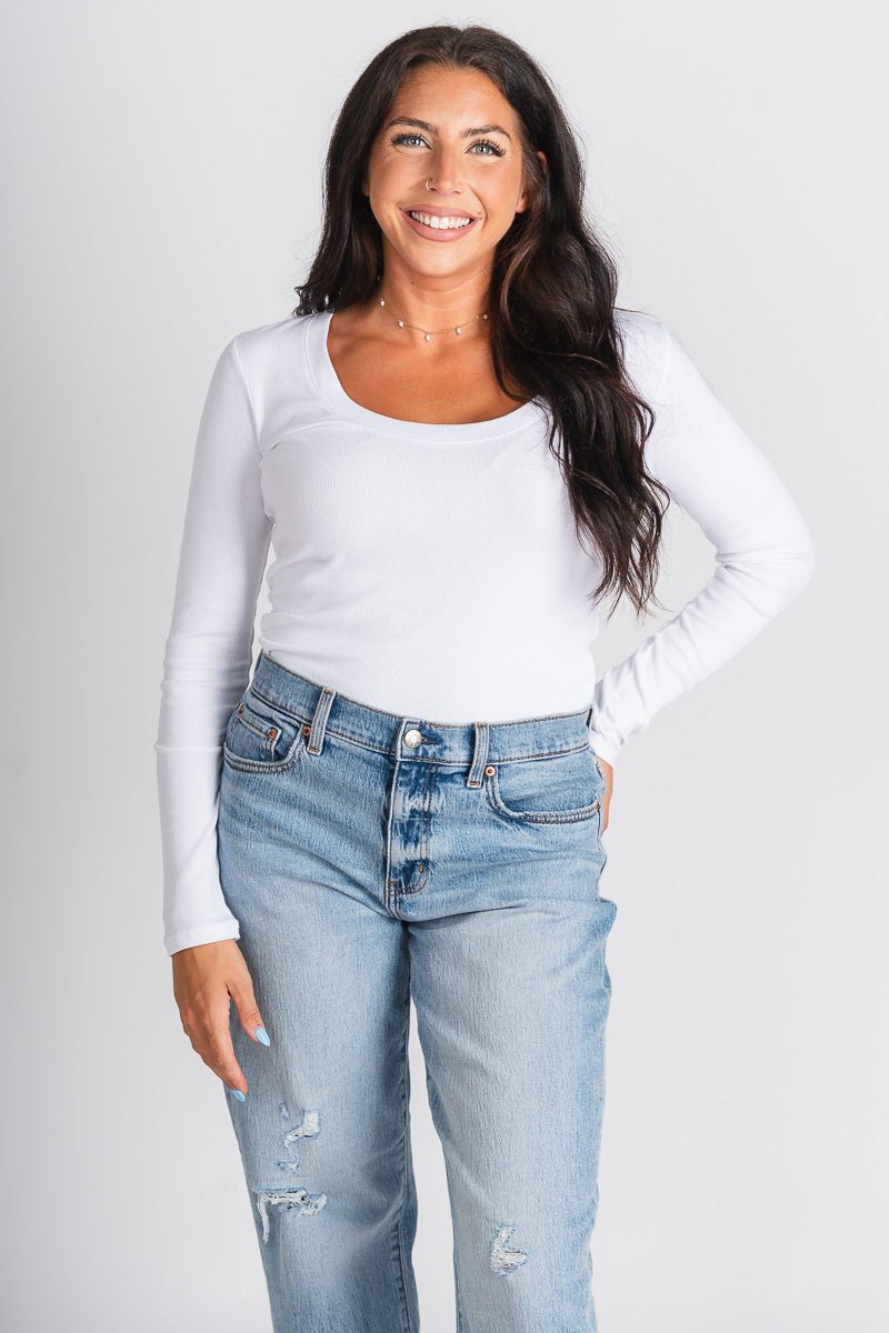 Z Supply Sirena rib long sleeve top white - Z Supply top - Z Supply Tops, Dresses, Tanks, Tees, Cardigans, Joggers and Loungewear at Lush Fashion Lounge