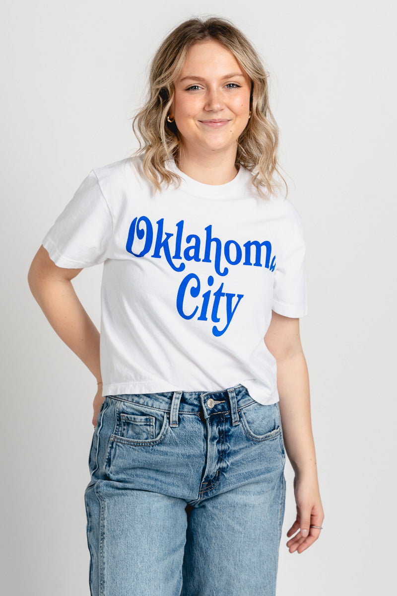 Oklahoma City book mania crop t-shirt white - Trendy Oklahoma City Basketball T-Shirts Lush Fashion Lounge Boutique in Oklahoma City