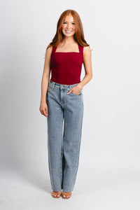 Side shirring bodysuit ruby - Exclusive Collection of Holiday Inspired T-Shirts and Hoodies at Lush Fashion Lounge Boutique in Oklahoma City