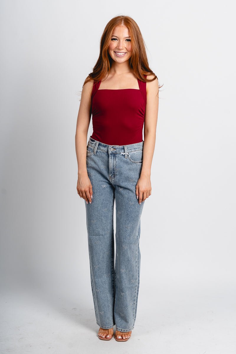 Side shirring bodysuit ruby Stylish Bodysuit - Womens Fashion Bodysuits at Lush Fashion Lounge Boutique in Oklahoma City