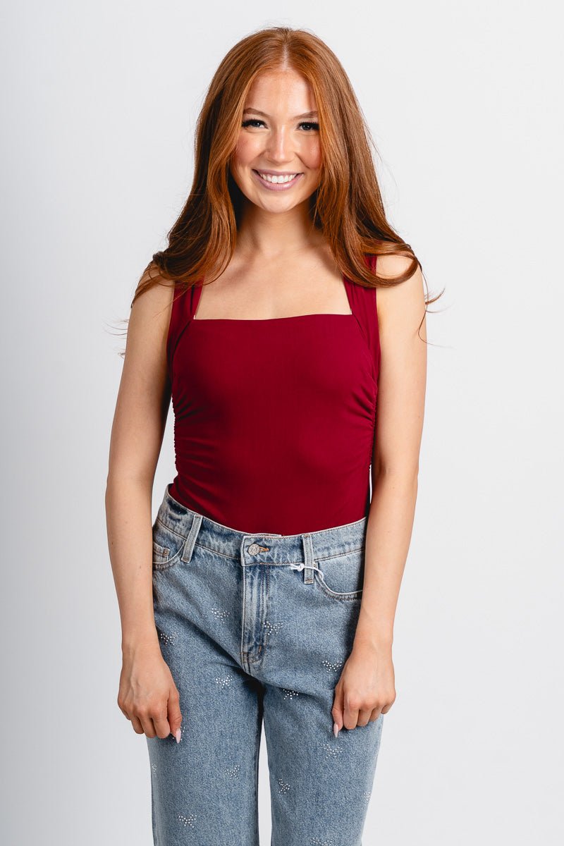 Side shirring bodysuit ruby - Affordable Bodysuit - Boutique Bodysuits at Lush Fashion Lounge Boutique in Oklahoma City