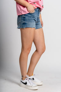 Just USA mid rise micro stretch shorts medium denim - Trendy shorts - Fashion Shorts at Lush Fashion Lounge Boutique in Oklahoma City