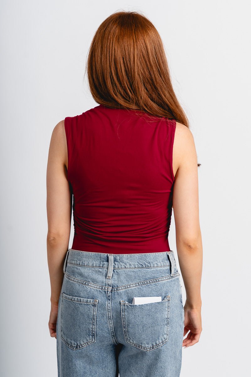 Side shirring bodysuit ruby