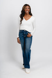 Flying Monkey high rise vintage flare jeans uplifted joy | Lush Fashion Lounge: boutique women's jeans, fashion jeans for women, affordable fashion jeans, cute boutique jeans