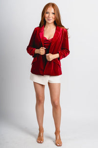 Velvet blazer red - Exclusive Collection of Holiday Inspired T-Shirts and Hoodies at Lush Fashion Lounge Boutique in Oklahoma City