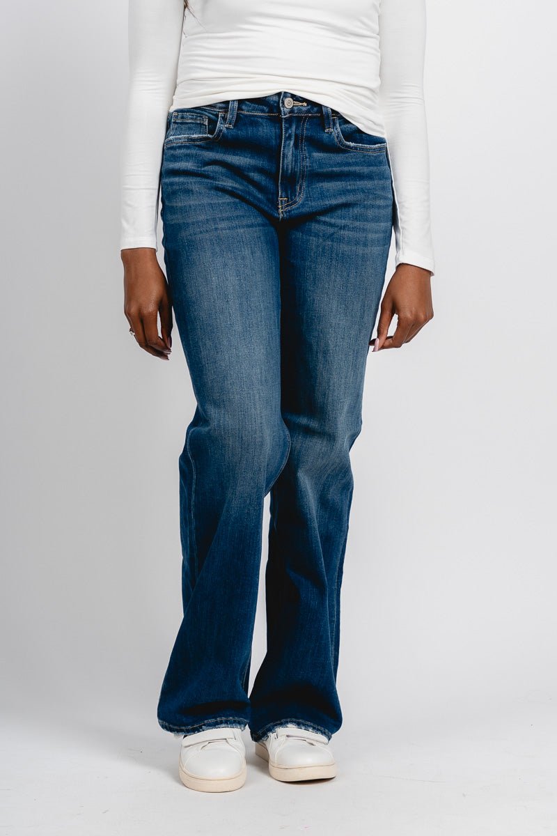 Flying Monkey high rise vintage flare jeans uplifted joy | Lush Fashion Lounge: boutique women's jeans, fashion jeans for women, affordable fashion jeans, cute boutique jeans