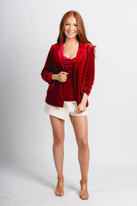 Velvet blazer red – Unique Blazers | Cute Blazers For Women at Lush Fashion Lounge Boutique in Oklahoma City