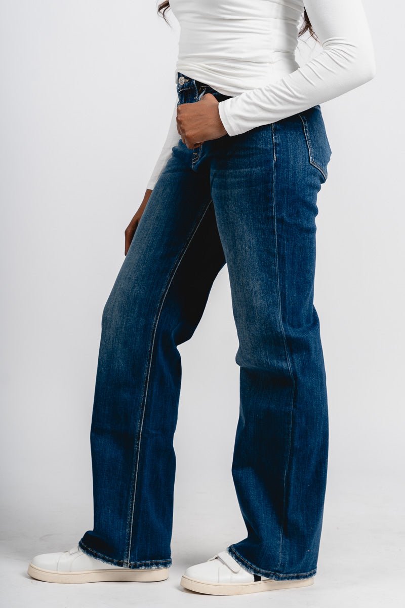 Flying Monkey high rise vintage flare jeans uplifted joy | Lush Fashion Lounge: boutique women's jeans, fashion jeans for women, affordable fashion jeans, cute boutique jeans