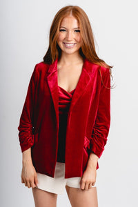 Velvet blazer red – Affordable Blazers | Cute Black Jackets at Lush Fashion Lounge Boutique in Oklahoma City