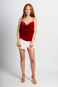 Velvet rhinestone cami red - Exclusive Collection of Holiday Inspired T-Shirts and Hoodies at Lush Fashion Lounge Boutique in Oklahoma City