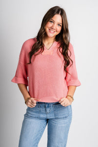 Notch neck sweater rose – Stylish Sweaters | Boutique Sweaters at Lush Fashion Lounge Boutique in Oklahoma City