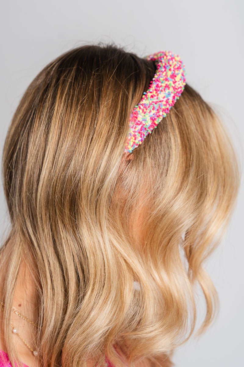 Sprinkle beaded headband pink multi - Trendy headband - Cute Hair Accessories at Lush Fashion Lounge Boutique in Oklahoma City