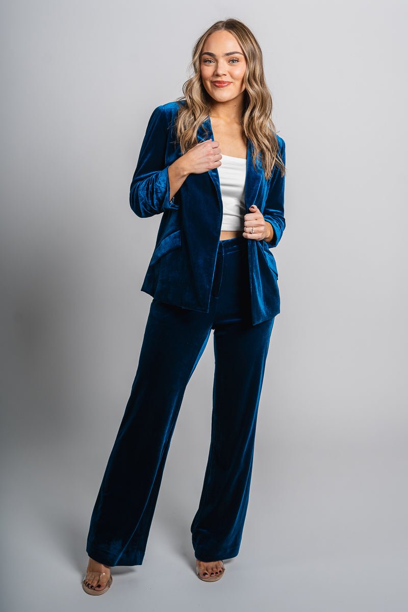 Velvet rhinestone blazer teal – Unique Blazers | Cute Blazers For Women at Lush Fashion Lounge Boutique in Oklahoma City