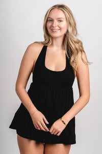 Halter babydoll romper black - Cute Romper - Trendy Rompers and Pantsuits at Lush Fashion Lounge Boutique in Oklahoma City