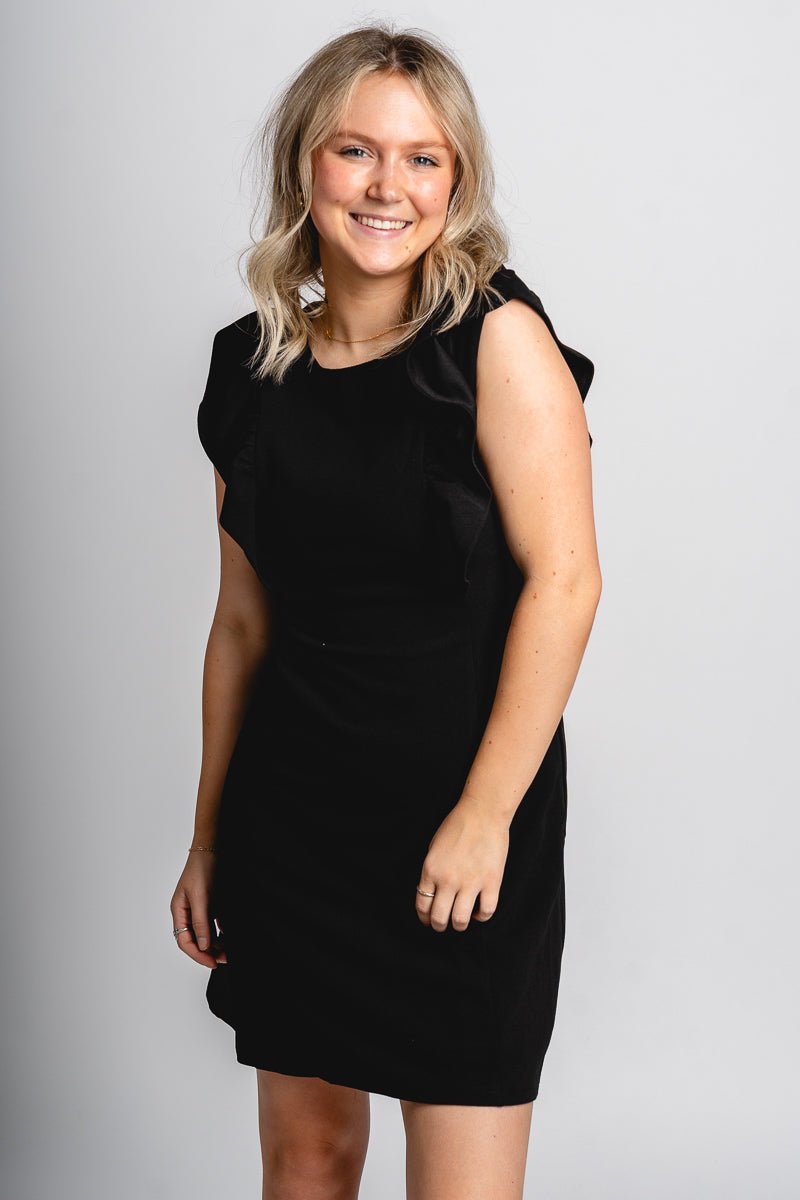 Ruffle sleeve dress black - Affordable dress - Boutique Dresses at Lush Fashion Lounge Boutique in Oklahoma City