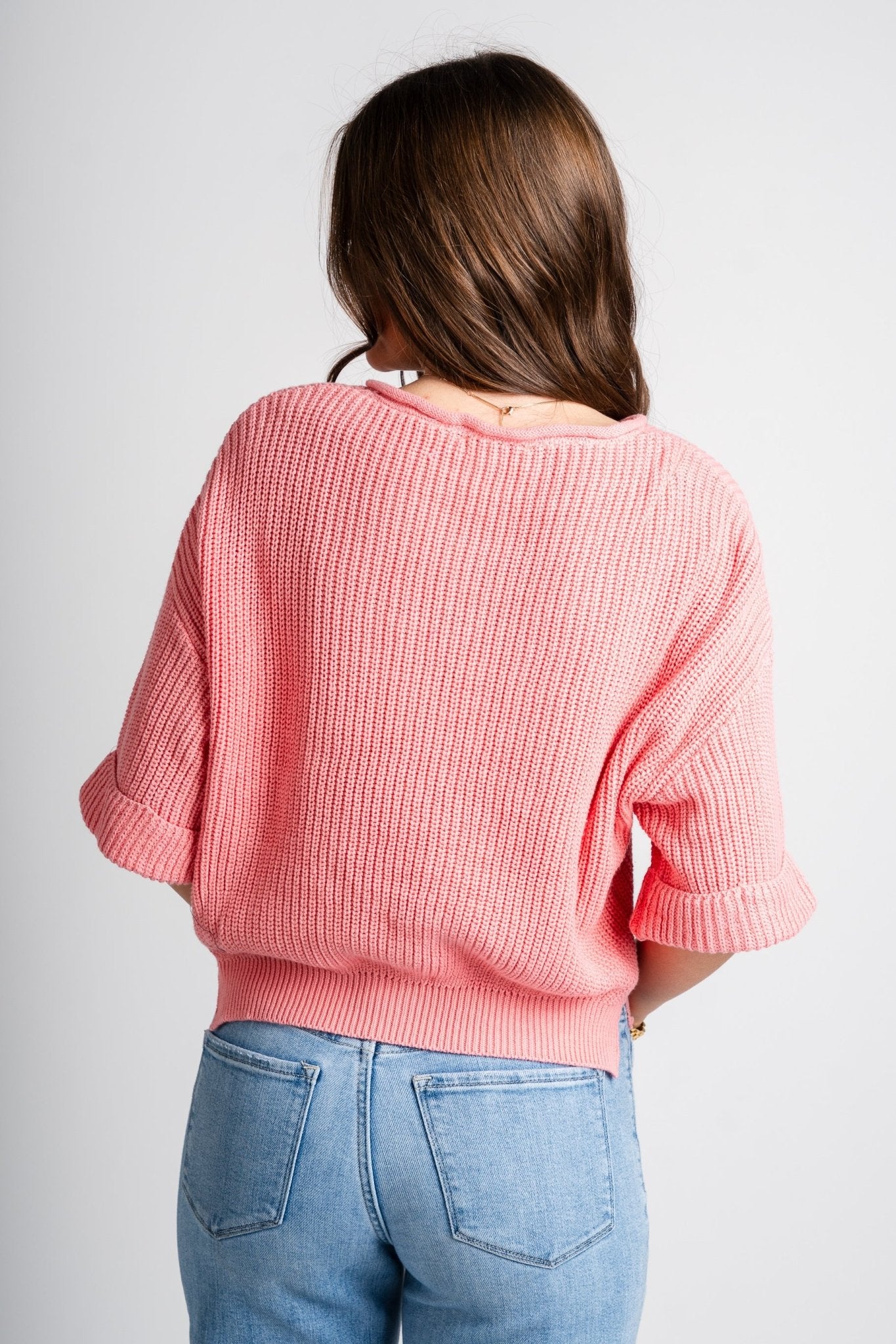 Notch neck sweater rose