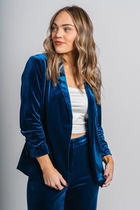 Velvet rhinestone blazer teal – Affordable Blazers | Cute Black Jackets at Lush Fashion Lounge Boutique in Oklahoma City