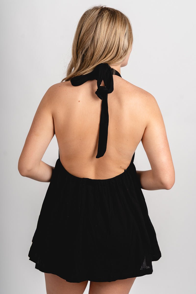 Halter babydoll romper black