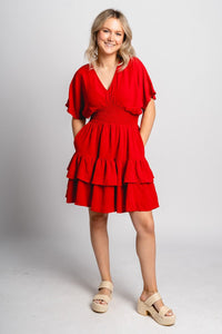 Tiered mini dress red - Stylish dress - Trendy Staycation Outfits at Lush Fashion Lounge Boutique in Oklahoma City