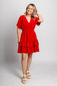 Tiered mini dress red - Fun dress - Unique Getaway Gear at Lush Fashion Lounge Boutique in Oklahoma
