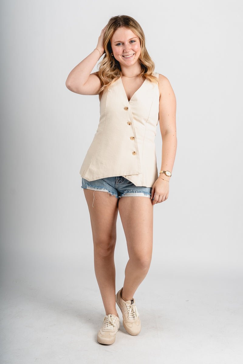 Asymmetrical linen vest ecru