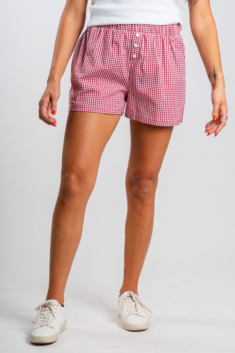 Gingham boxer shorts red/white - Trendy Shorts - Fashion Shorts at Lush Fashion Lounge Boutique in Oklahoma City