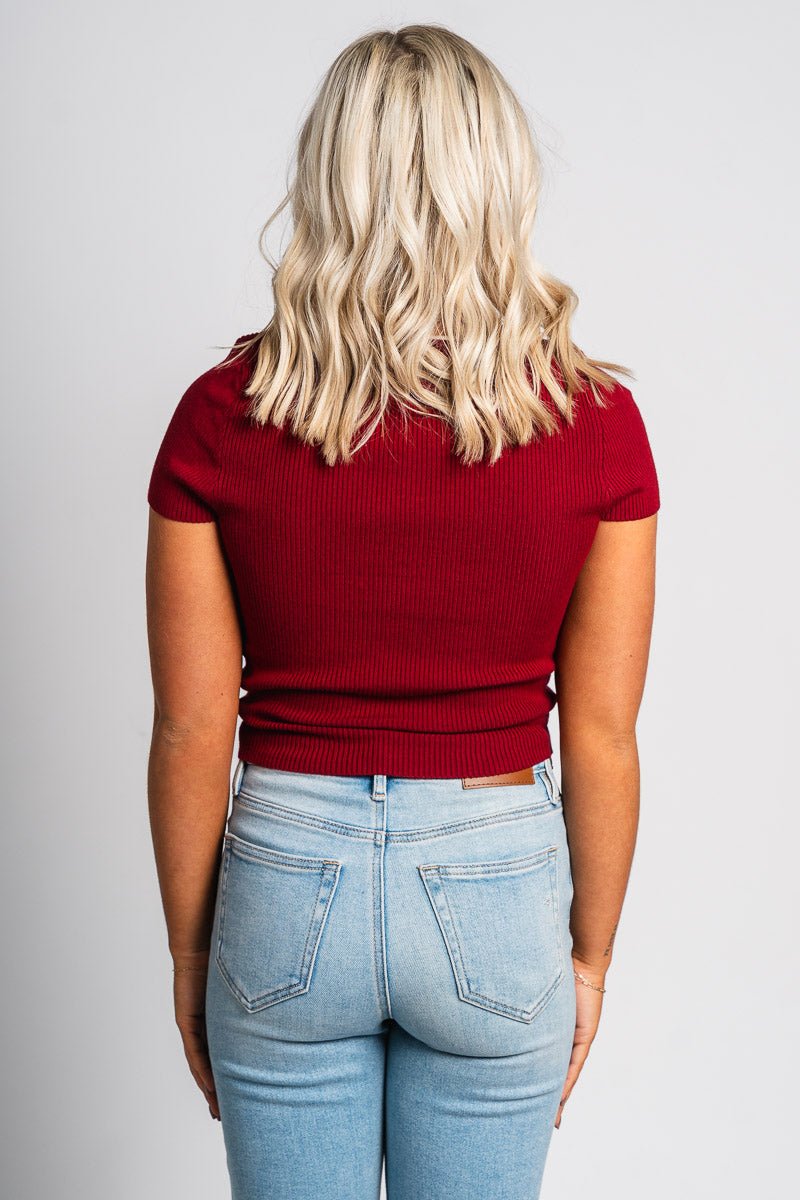 Square neck top burgundy/cream