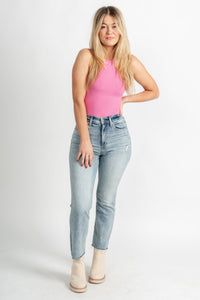 Round neck bodysuit magenta - Trendy bodysuit - Fashion Bodysuits at Lush Fashion Lounge Boutique in Oklahoma City