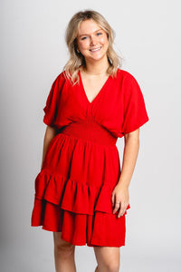 Tiered mini dress red - Trendy dress - Cute Vacation Collection at Lush Fashion Lounge Boutique in Oklahoma City