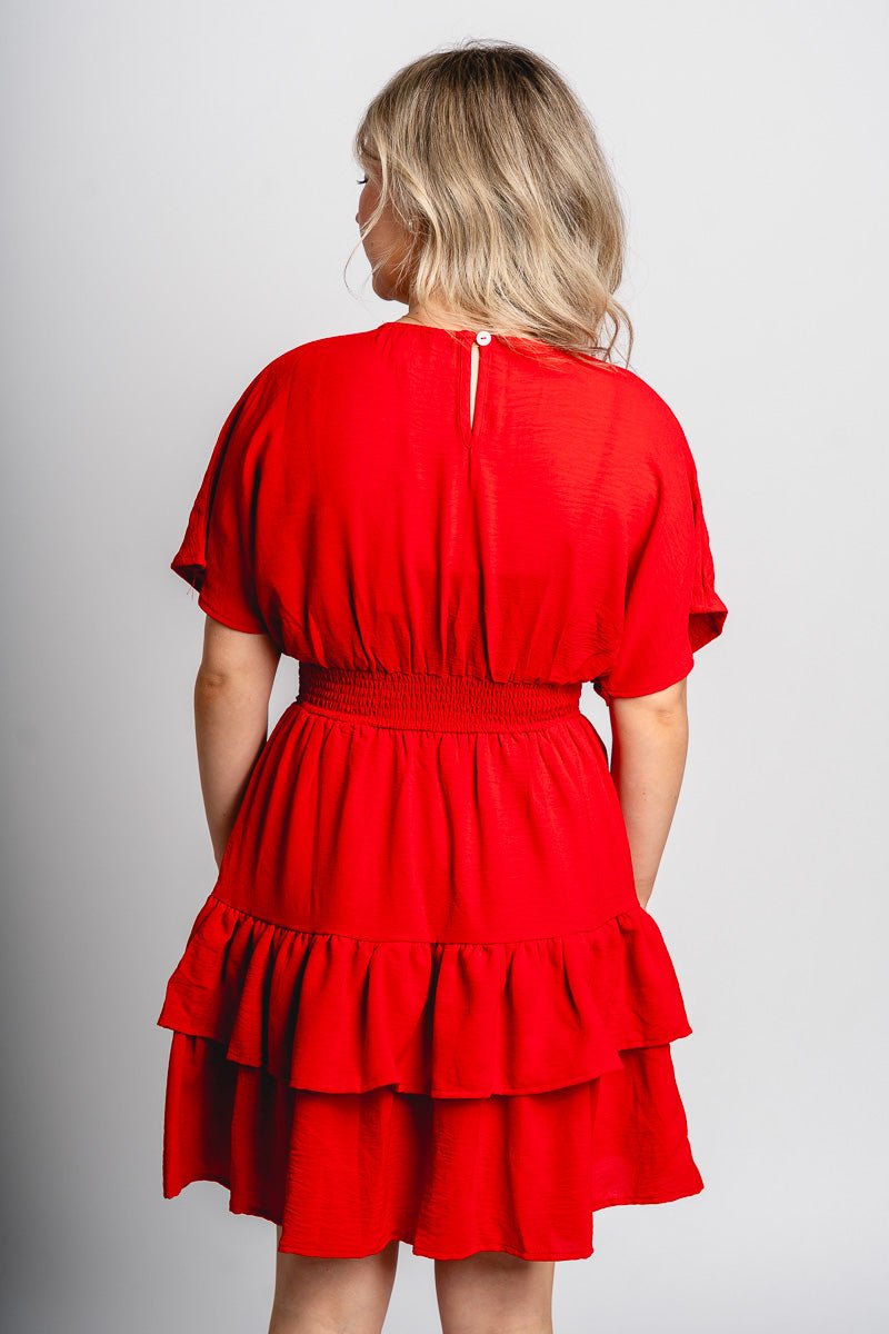 Tiered mini dress red - Adorable dress - Stylish Vacation T-Shirts at Lush Fashion Lounge Boutique in Oklahoma City