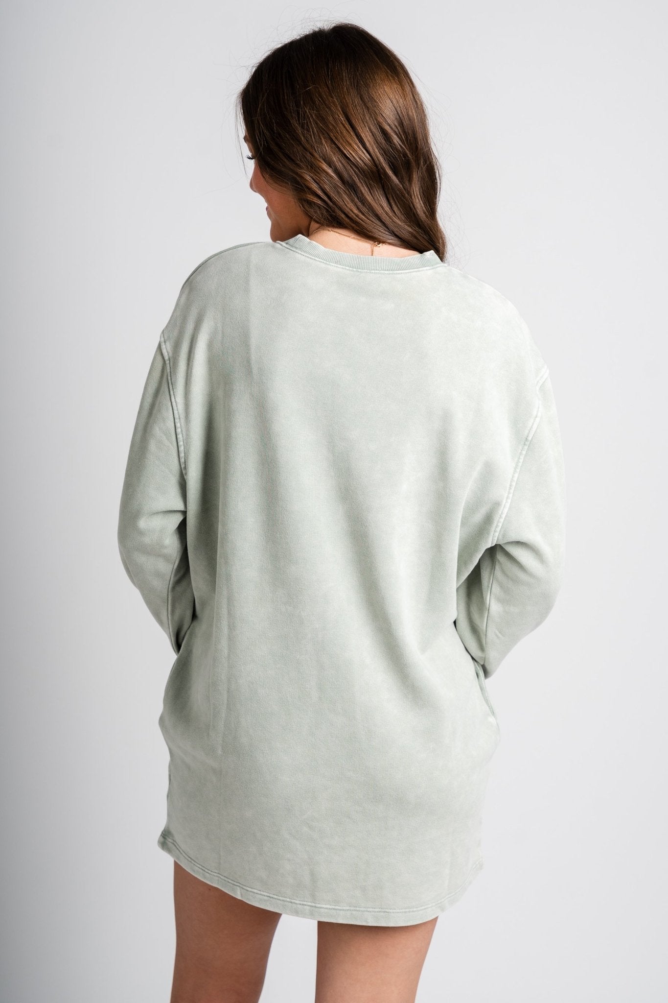 Sweatshirt dress sage green - Adorable dress - Stylish Comfortable Outfits at Lush Fashion Lounge Boutique in OKC