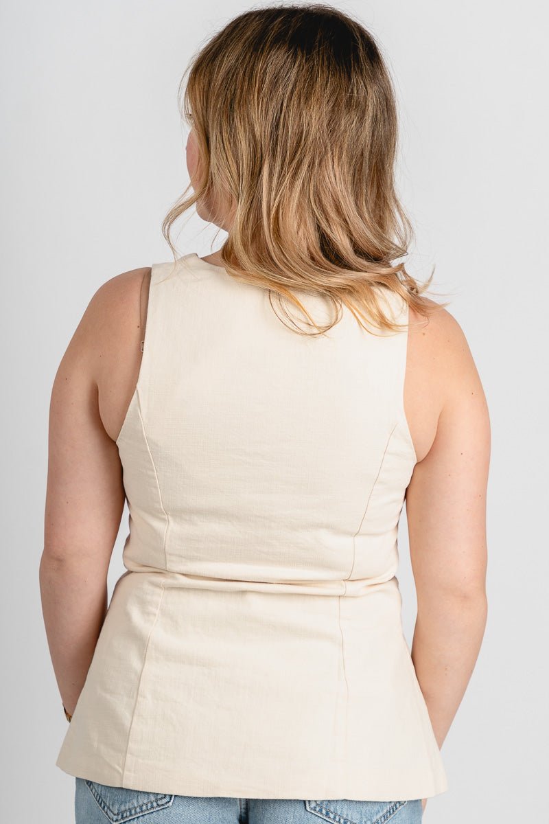 Asymmetrical linen vest ecru