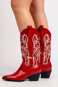 Amaya classic western boot cherry - Affordable cowboy boot - Boutique Shoes at Lush Fashion Lounge Boutique in Oklahoma City