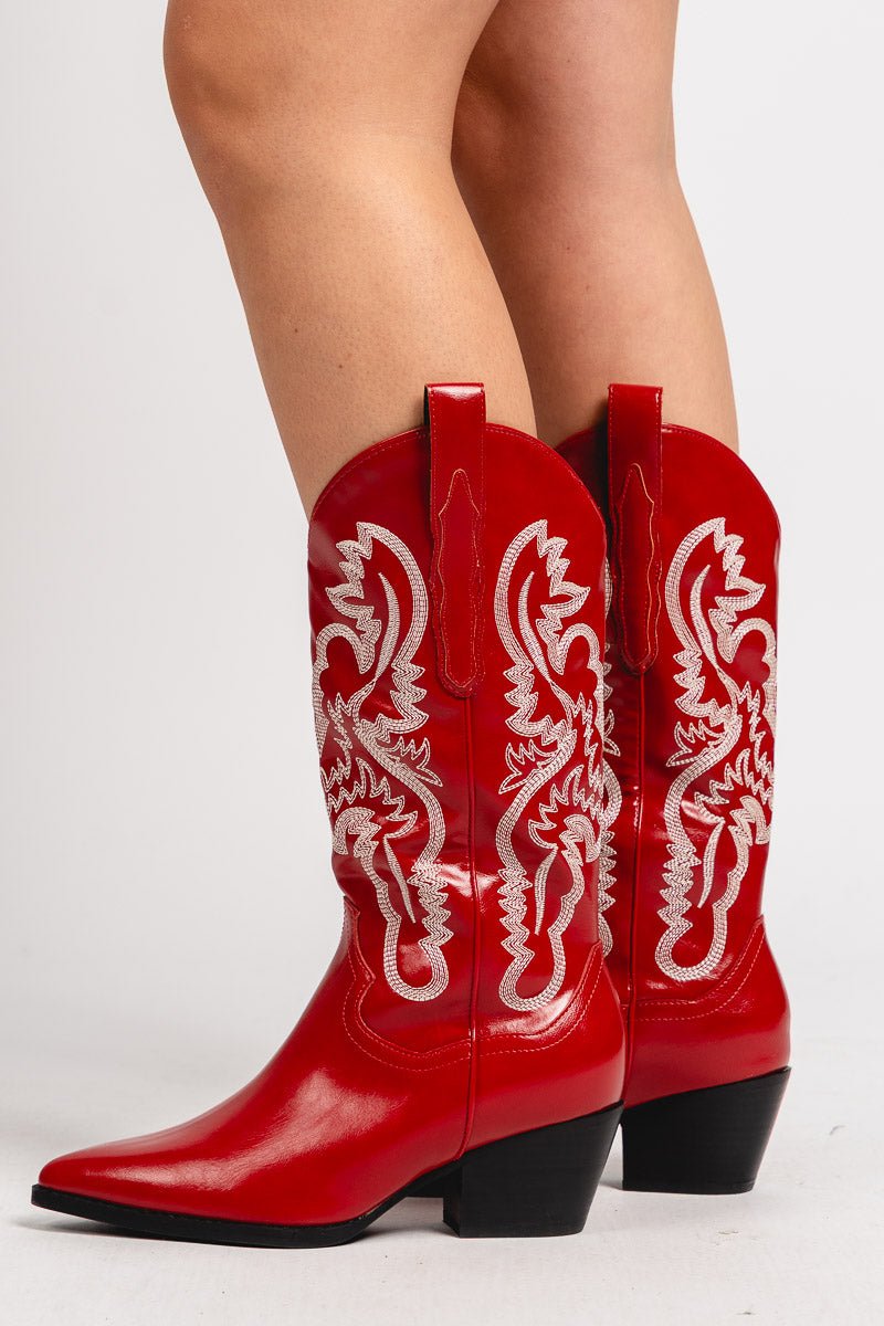 Amaya classic western boot cherry - Affordable cowboy boot - Boutique Shoes at Lush Fashion Lounge Boutique in Oklahoma City