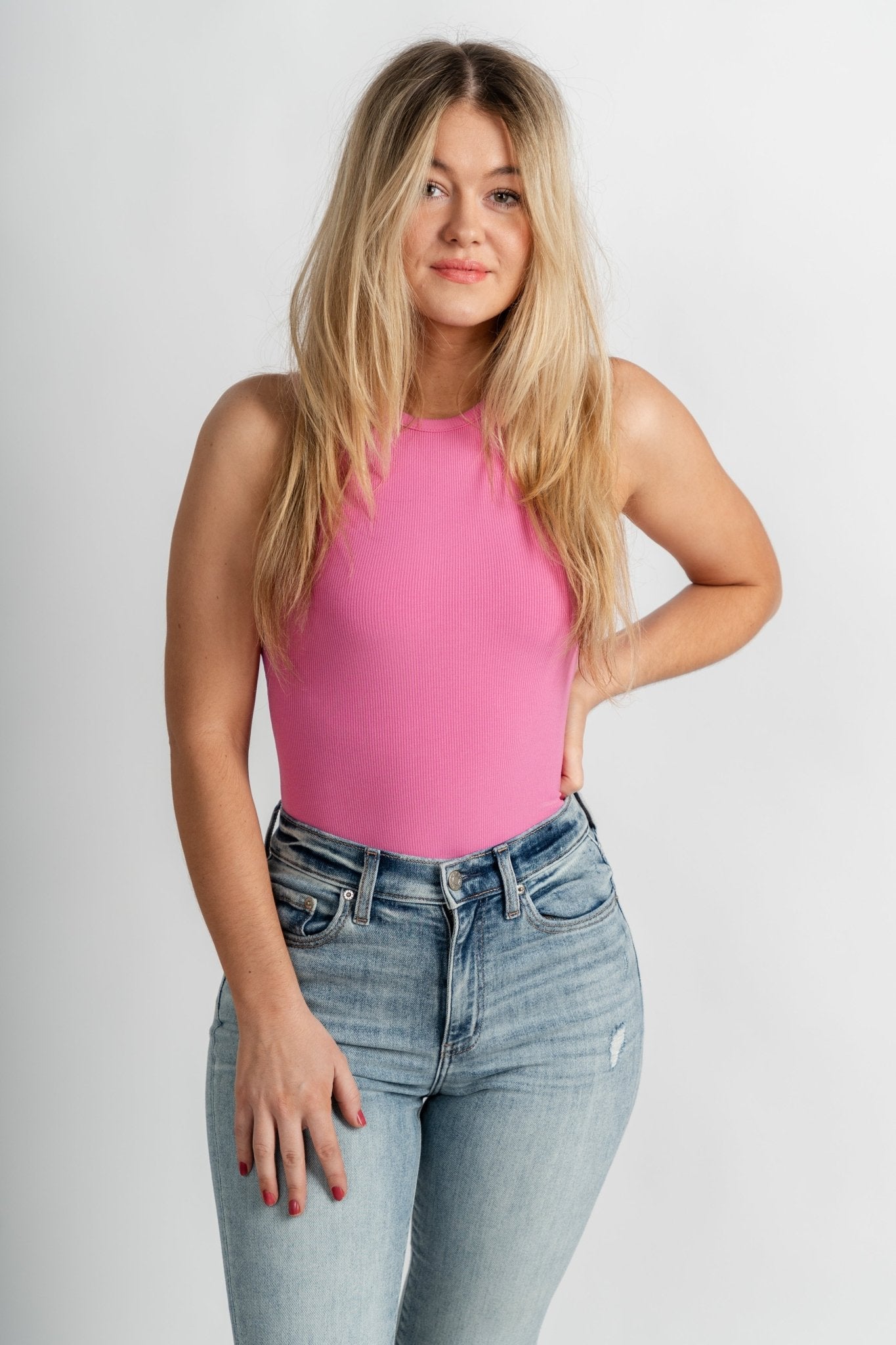 Round neck bodysuit magenta - Cute bodysuit - Trendy Bodysuits at Lush Fashion Lounge Boutique in Oklahoma City