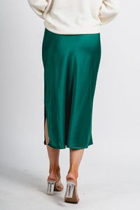 High rise satin midi skirt green | Lush Fashion Lounge: boutique fashion skirts, affordable boutique skirts, cute affordable skirts