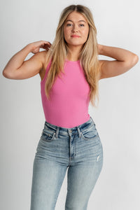 Round neck bodysuit magenta - Affordable bodysuit - Boutique Bodysuits at Lush Fashion Lounge Boutique in Oklahoma City