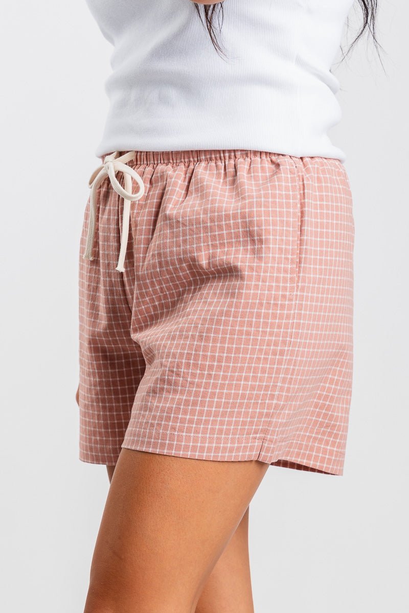 Plaid boxer shorts rose multi - Cute shorts - Trendy Shorts at Lush Fashion Lounge Boutique in Oklahoma City