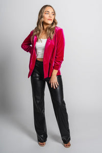 Velvet button blazer magenta – Unique Blazers | Cute Blazers For Women at Lush Fashion Lounge Boutique in Oklahoma City