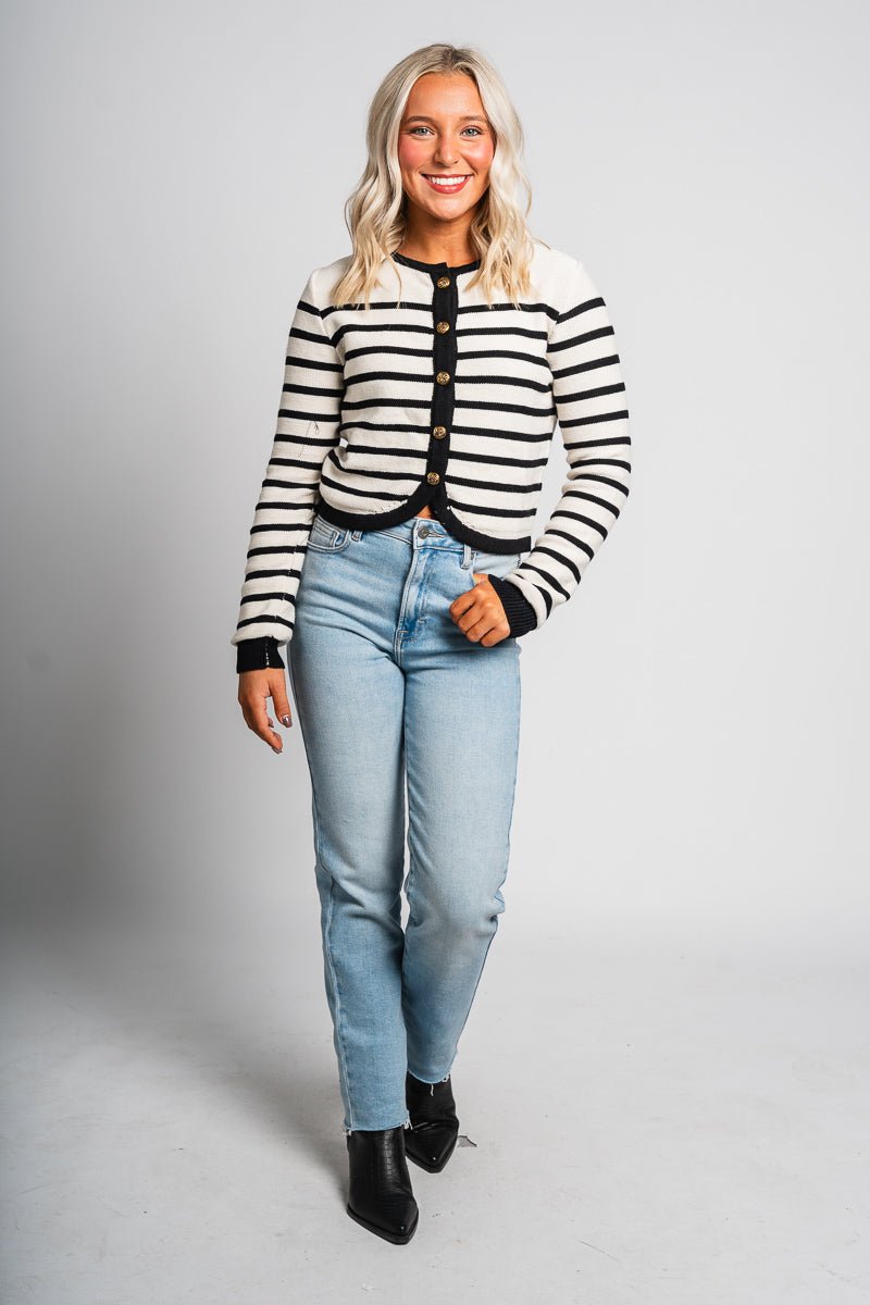 Striped button sweater cardigan ivory - Trendy Sweaters | Cute Pullover Sweaters at Lush Fashion Lounge Boutique in Oklahoma City