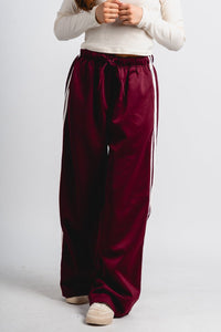 Drawstring track pants maroon - Trendy Holiday Apparel at Lush Fashion Lounge Boutique in Oklahoma City