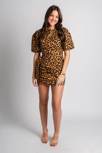 Ruched leopard dress brown - Trendy dress - Fashion Dresses at Lush Fashion Lounge Boutique in Oklahoma City