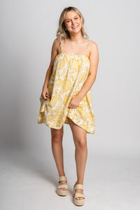 Floral babydoll dress ivory/yellow - Stylish dress - Trendy Staycation Outfits at Lush Fashion Lounge Boutique in Oklahoma City