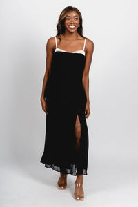 Sweetheart midi dress black/cream - Cute dress - Trendy Dresses at Lush Fashion Lounge Boutique in Oklahoma City